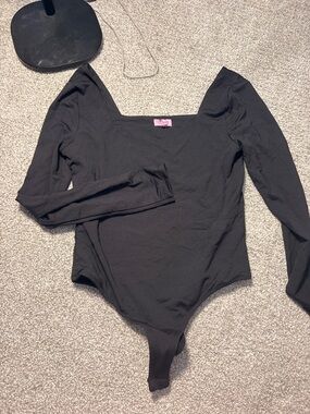 miami Black Long Sleeve Square Neck Bodysuit